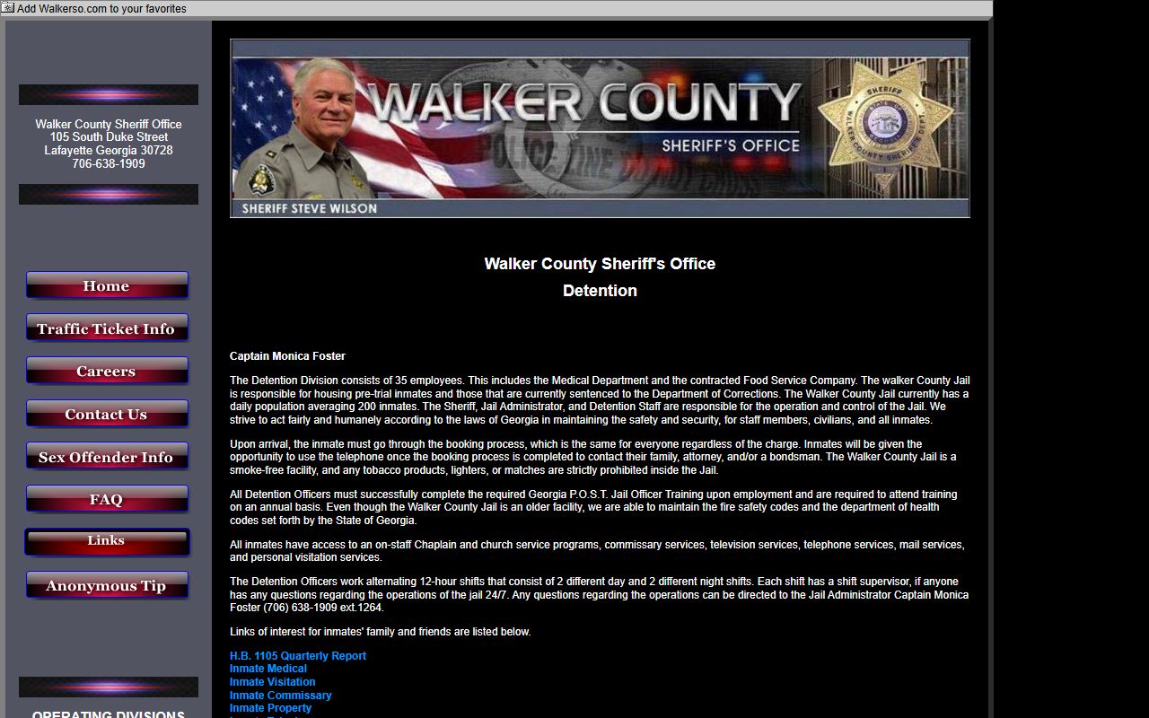 Walker County Detention Division inmate population and custody information