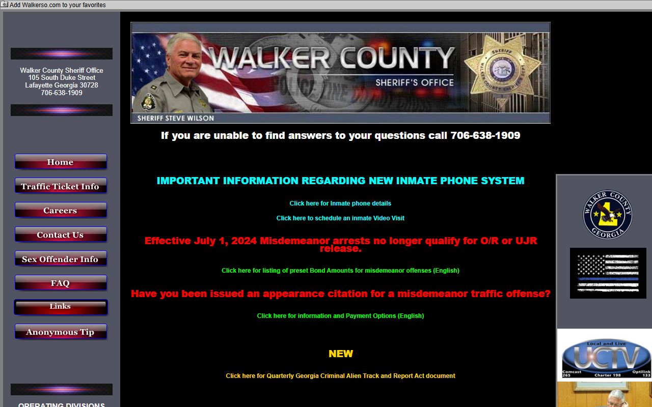 Walker County Sheriff's Office inmate population and jail information homepage
