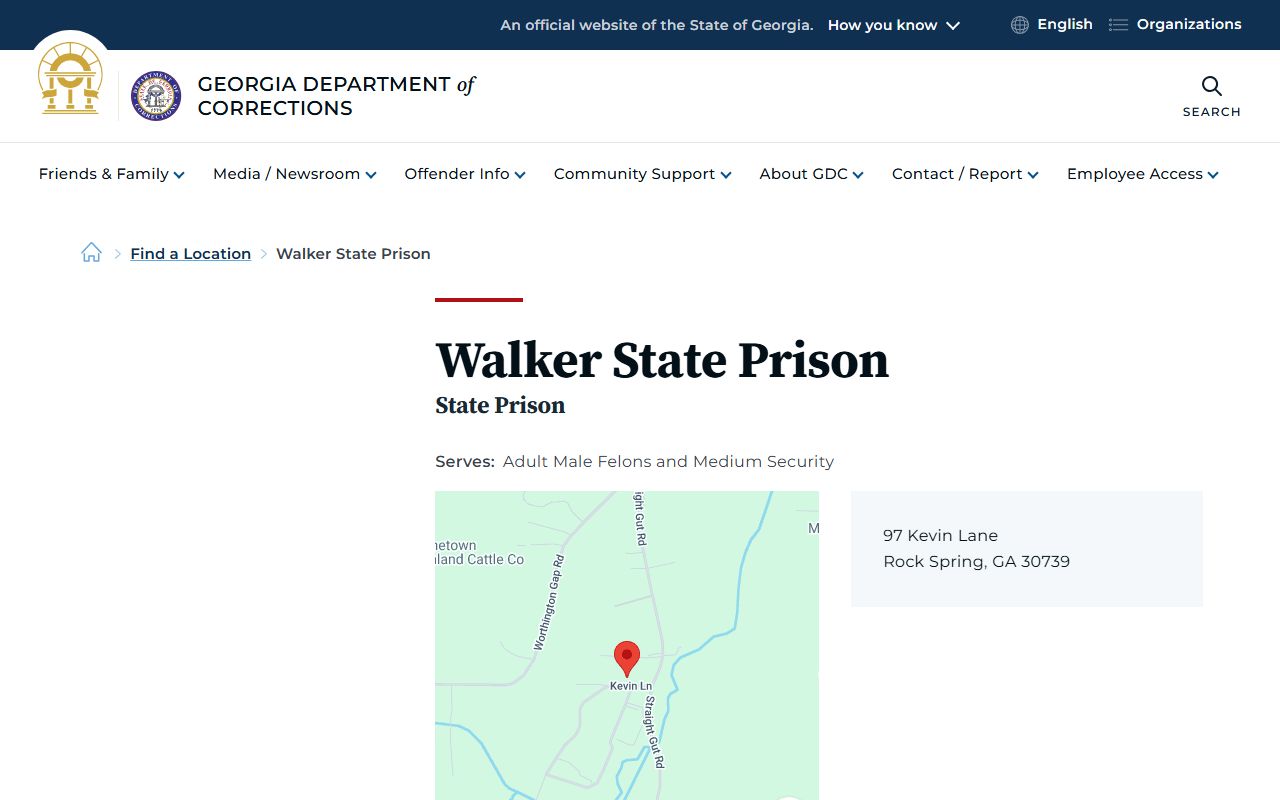 Walker State Prison inmate lookup GDC facility page
